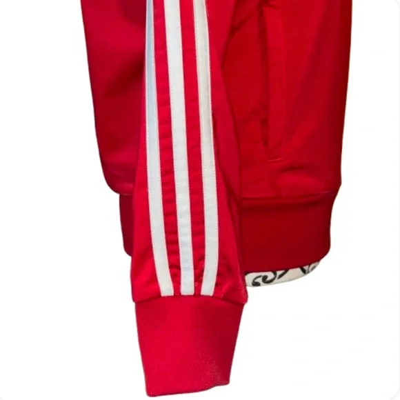 Adidas Women’s Small Zip-Front Red Essentials 3-Stripe Tricot Track Jacket - Picture 10 of 15